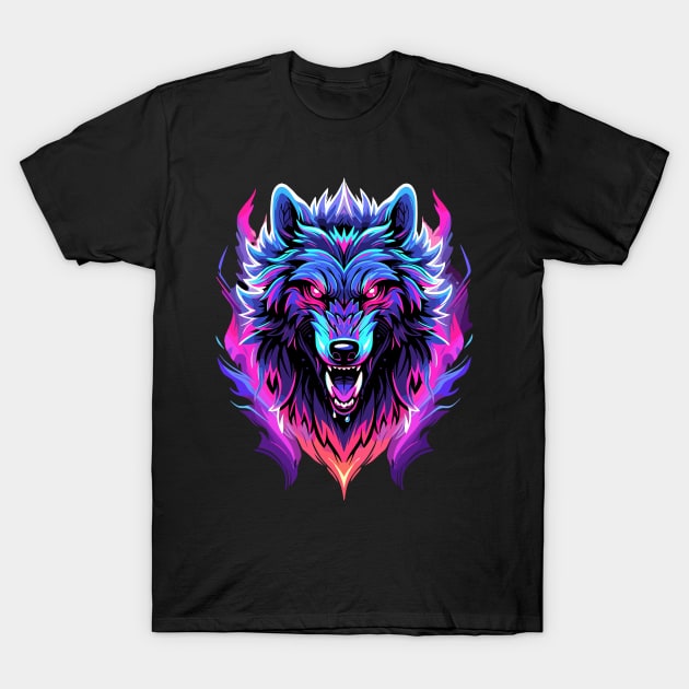 Full Moon Lone Aplha Blue Dire Wolf T-Shirt by RuftupDesigns